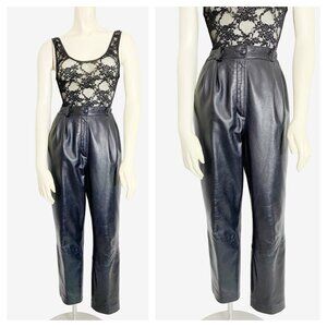 Vintage Black Leather Trousers / size 26 inch waist/ size Small